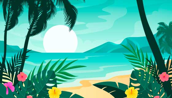 夏季海滩景色矢量素材(AI/EPS)