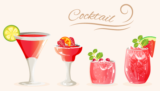 扁平风格设计的鸡尾酒矢量素材(AI/EPS)