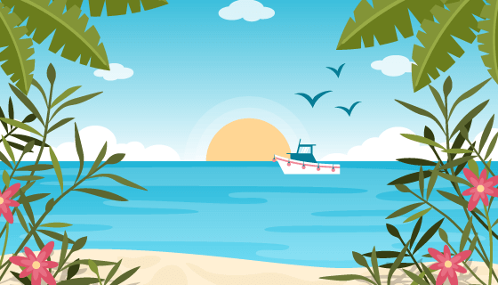 扁平风格夏天景色矢量素材(AI/EPS)