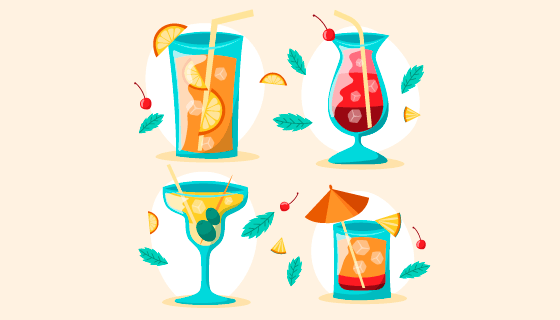 四种美味的鸡尾酒矢量素材(AI/EPS)