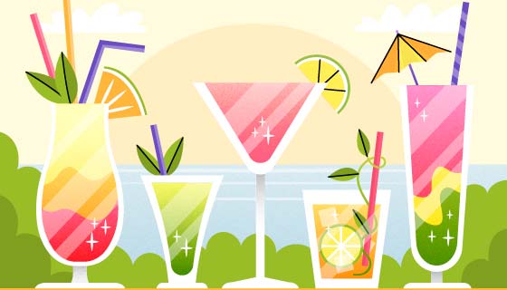 五种美味的鸡尾酒矢量素材(AI/EPS)