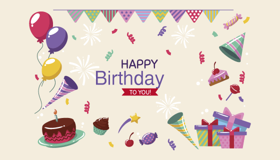 扁平风格生日快乐背景矢量素材(AI/EPS/PNG)
