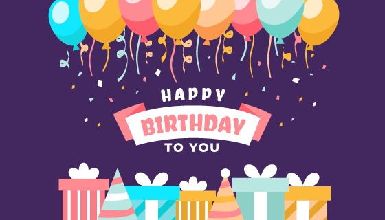 扁平风格气球礼物生日快乐背景矢量素材(AI/EPS)