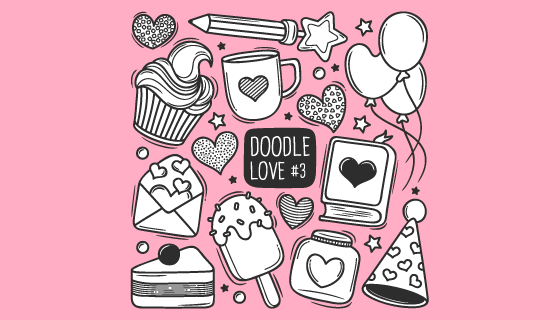 手绘涂鸦风格爱情元素矢量素材(EPS/PNG)