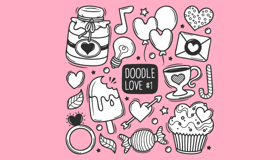 手绘涂鸦风格爱情元素矢量素材(EPS/PNG)