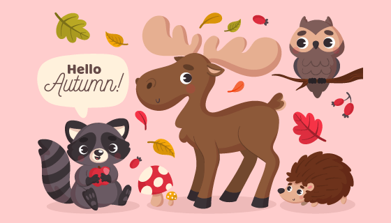 秋天里可爱的动物矢量素材(AI/EPS/PNG)