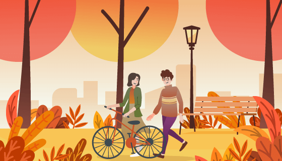 秋天在公园里散步的人们矢量素材(AI/EPS)