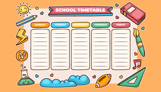 手绘可爱风格课程表矢量素材(AI/EPS)