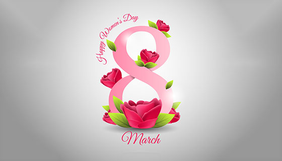 玫瑰数字8妇女节背景矢量素材(EPS/AI)