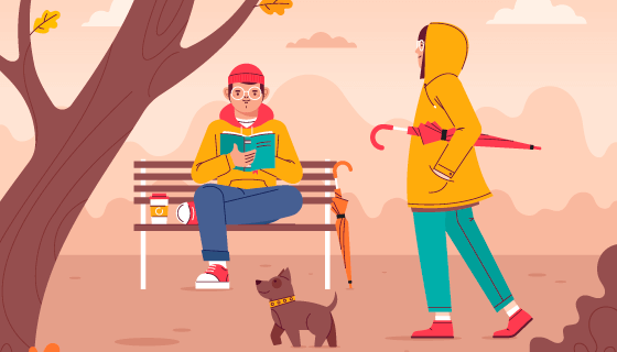 秋天在公园休闲的人们矢量素材(AI/EPS)