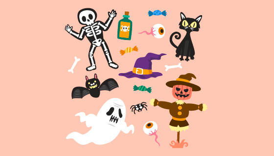 手绘风格万圣节元素矢量素材(AI/EPS/PNG)