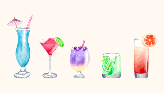 水彩风格鸡尾酒矢量素材(AI/EPS/PNG)