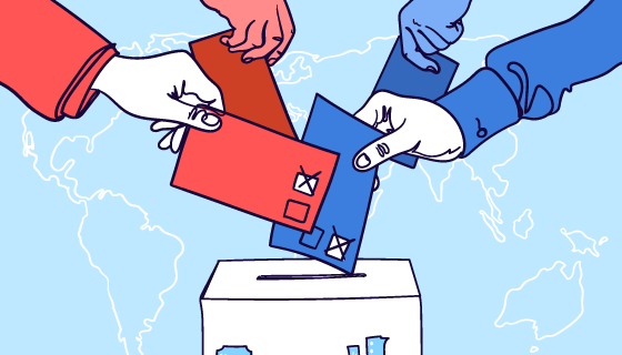 手持选票往投票箱投票矢量素材(AI/EPS)