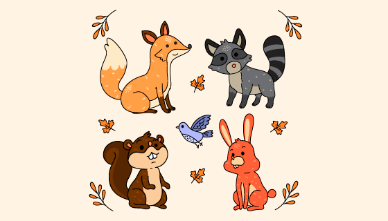 手绘风格的秋天动物矢量素材(AI/EPS/PNG)