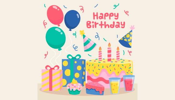 生日蛋糕生日快乐背景矢量素材(AI/EPS/PNG)