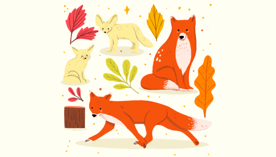 手绘风格秋天的狐狸矢量素材(AI/EPS)