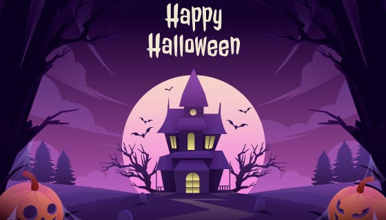 鬼屋和南瓜灯设计万圣节背景矢量素材(AI/EPS)