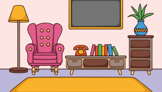 手绘风格家庭客厅矢量素材(AI/EPS)