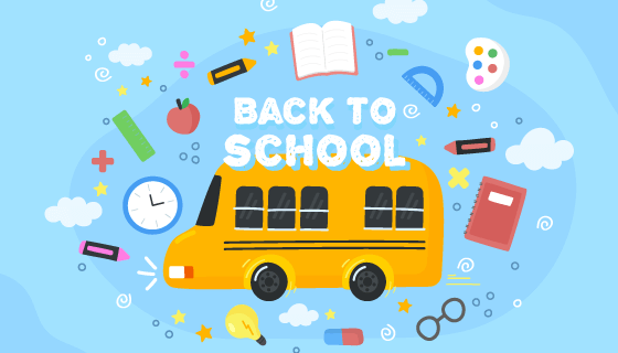 校车和学习工具设计开学返校矢量素材(AI/EPS)