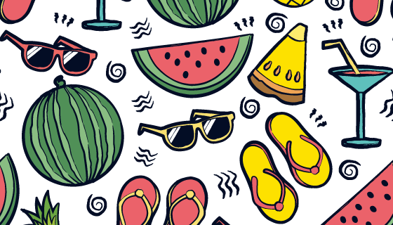 手绘风格夏天元素矢量素材(AI/EPS)