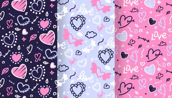 手绘爱心图案无缝背景矢量素材(AI/EPS)