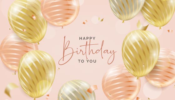 逼真的条纹气球生日快乐背景矢量素材(AI/EPS)