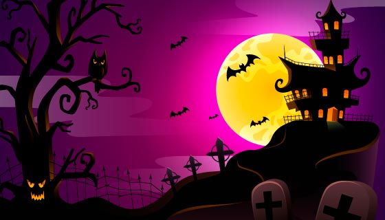 紫色恐怖的万圣节背景矢量素材(AI/EPS)