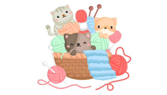 在篮子里玩毛线的猫咪矢量素材(EPS/PNG)