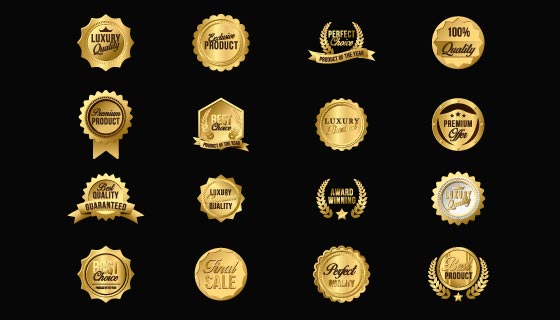 16个豪华的金色徽章矢量素材(EPS/PNG)