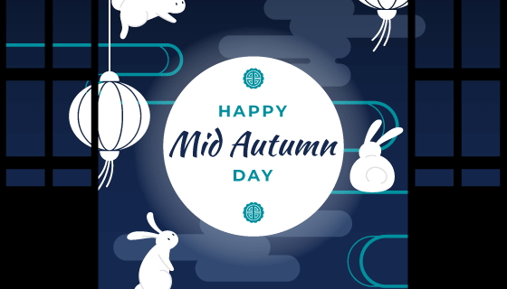 白色灯笼月亮兔子中秋节背景矢量素材(AI/EPS)