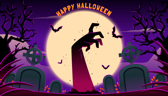 墓地里伸出的一只手万圣节背景矢量素材(AI/EPS)