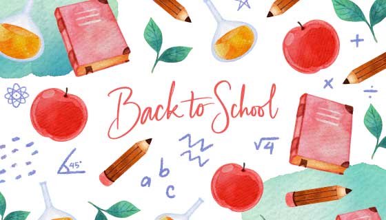 水彩风格学习工具设计开学返校矢量素材(AI/EPS)