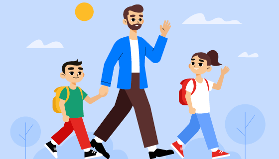 爸爸送孩子上学插画矢量素材(AI/EPS)