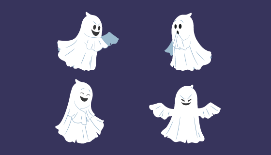 四个万圣节幽灵矢量素材(AI/EPS/PNG)