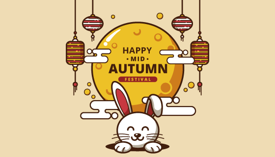 兔子灯笼月亮设计中秋节背景矢量素材(AI/EPS)