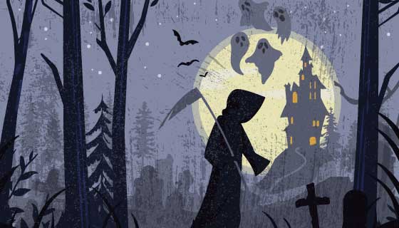 黑色幽灵万圣节背景矢量素材(AI/EPS)