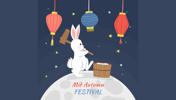 兔子灯笼设计中秋节背景矢量素材(AI/EPS)