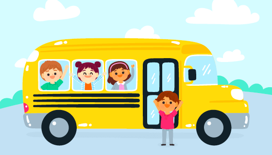 黄色校车和孩子们矢量素材(AI/EPS)