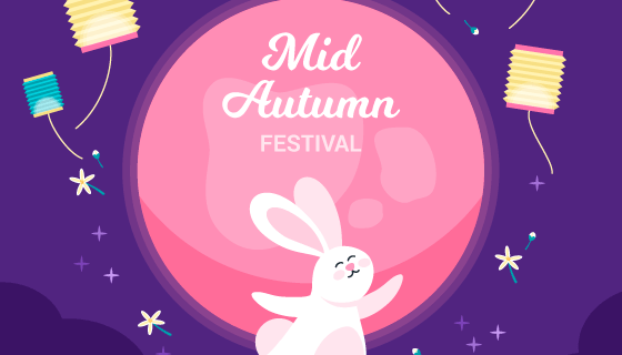 翩翩起舞的兔子中秋节矢量素材(AI/EPS)