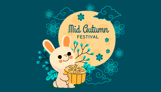 手捧月饼的兔子中秋节矢量素材(AI/EPS)