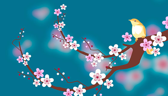 樱花和鸟的背景矢量素材(EPS/AI)