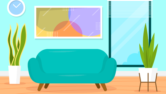 扁平家庭客厅背景矢量素材(AI/EPS)