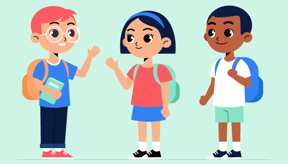 见面打招呼的小学生矢量素材(AI/EPS/PNG)