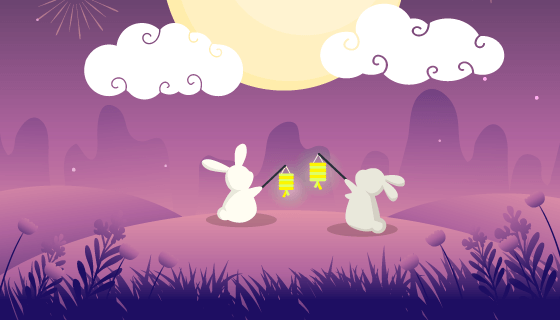 挑灯望月的兔子中秋节矢量素材(AI/EPS)