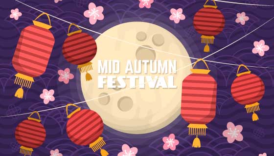 月亮下的灯笼中秋节矢量素材(AI/EPS)