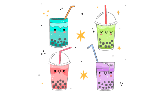 卡哇伊风格的珍珠奶茶矢量素材(AI/EPS/PNG)