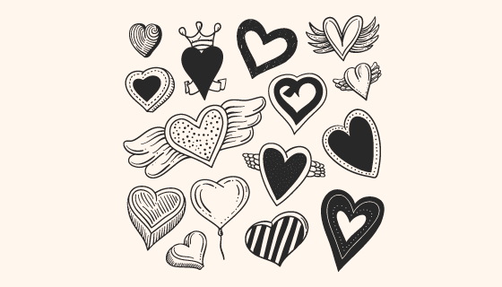 手绘爱心集合矢量素材(AI/EPS/PNG)