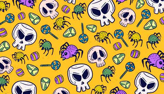 骷髅蜘蛛图案万圣节背景矢量素材(AI/EPS)