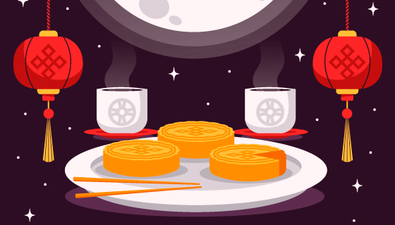扁平风格多彩的中秋节矢量素材(AI/EPS)
