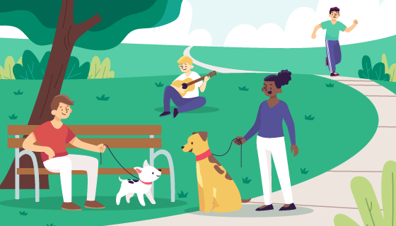 在公园里休闲活动的人们矢量素材(AI/EPS)